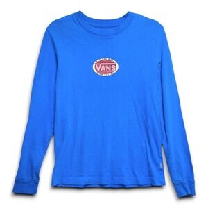 Vans Off The Wall Long Sleeve T Shirt Blue Graphic Logo Men's Small